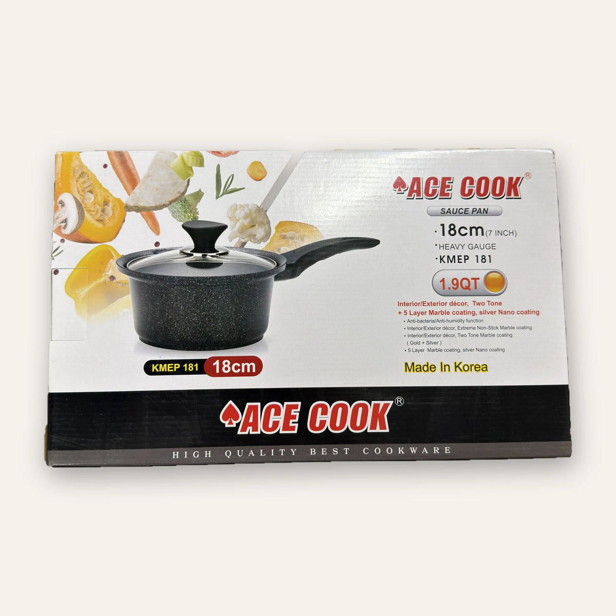 ACE COOK marble-coated saucepan 18 cm with glass lid, retail box