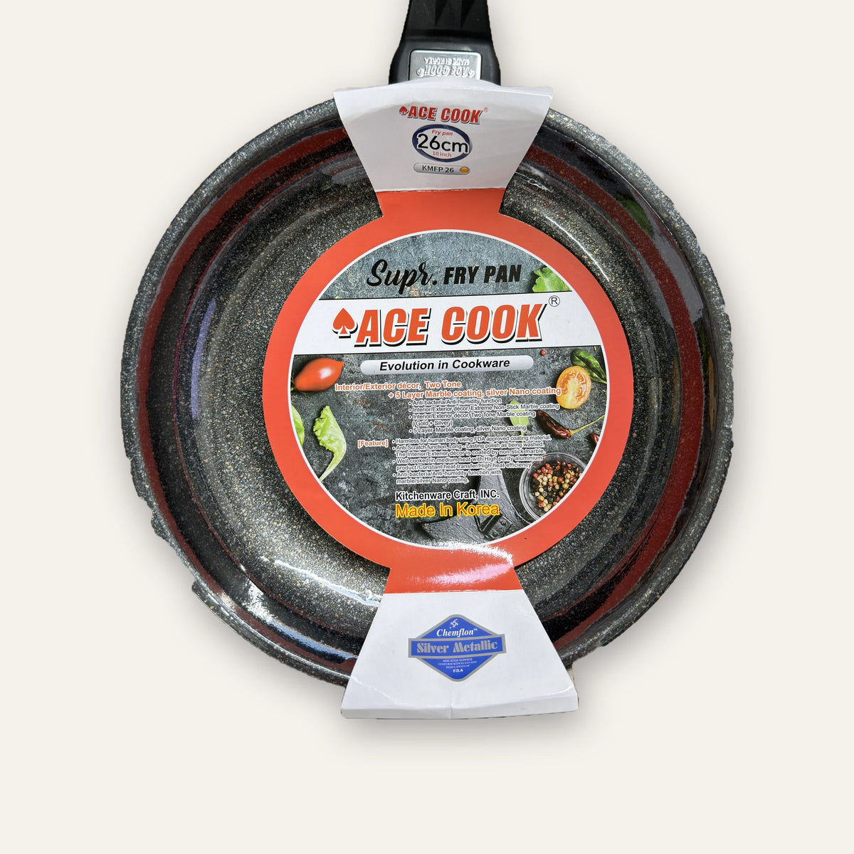 ACE COOK Supr. marble-coated fry pan 26 cm in its retail sleeve