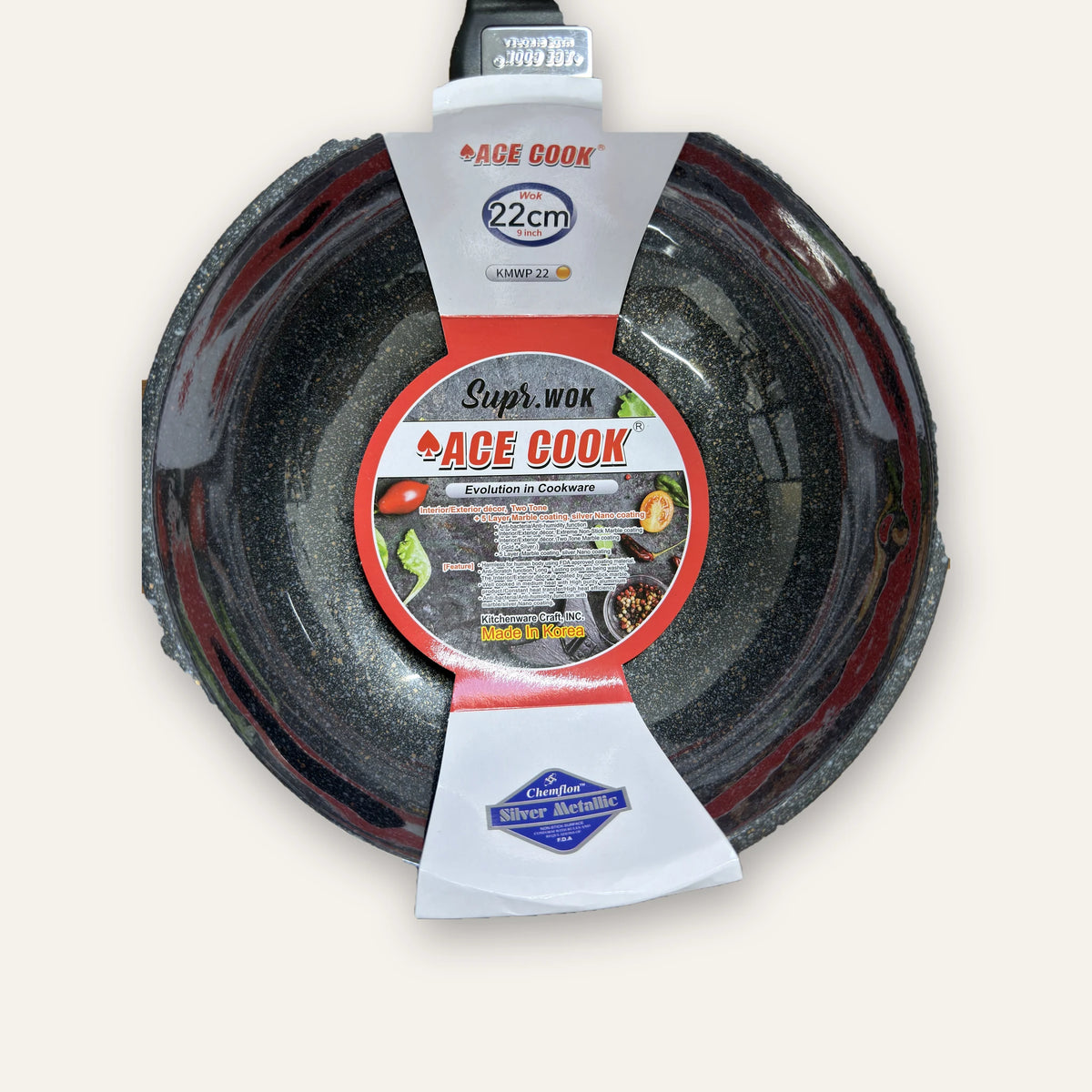 ACE COOK Supr. marble-coated wok 22 cm in its retail sleeve