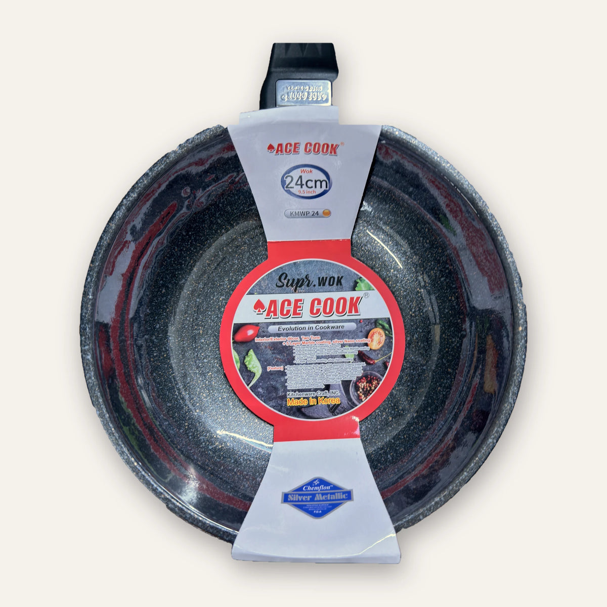 ACE COOK Supr. marble-coated wok 24 cm in its retail sleeve