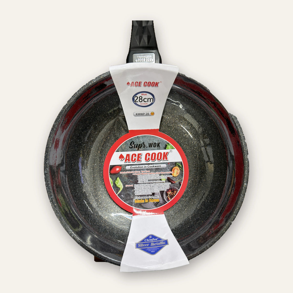 ACE COOK Supr. marble-coated wok 28 cm in its retail sleeve