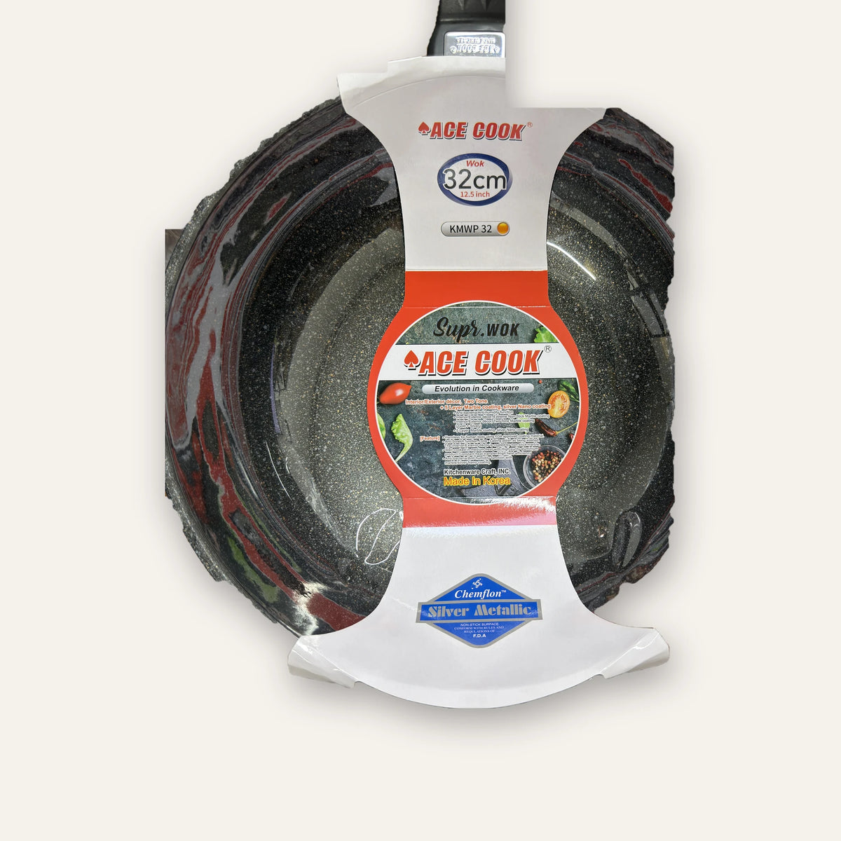 ACE COOK Supr. marble-coated wok 32 cm in its retail sleeve