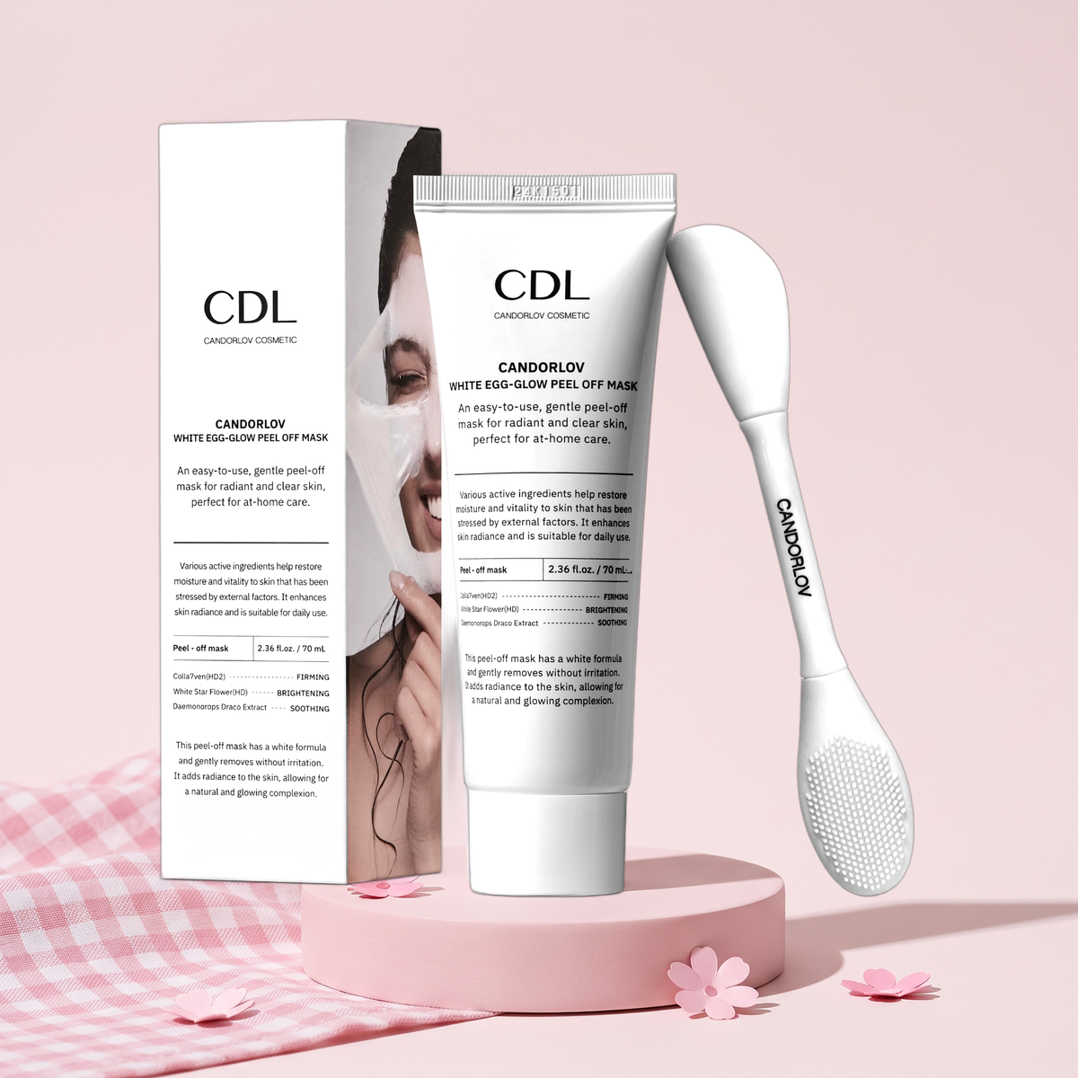 Candorlov White Egg Glow Peel Off Mask 2.4 fl oz (70 ml), styled key visual