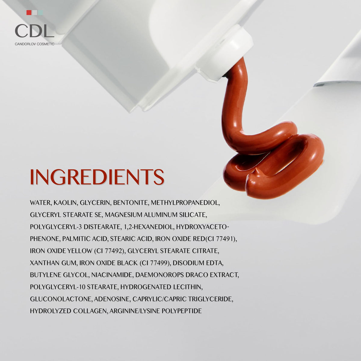 Candorlov Red Pore Clean Clay Mud Pack tube and clay texture