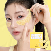 Banana-shaped under-eye patch applied under the eye
