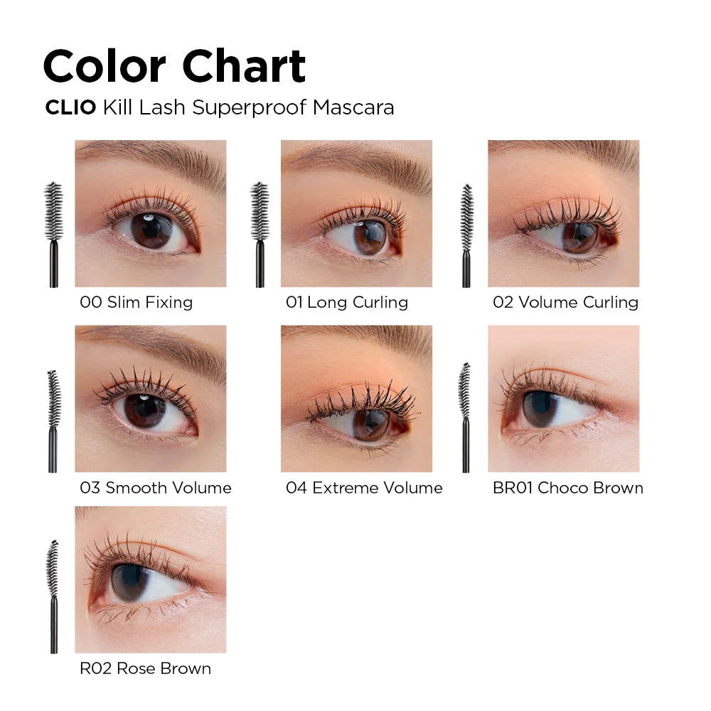 CLIO Kill Lash Superproof Mascara colour chart