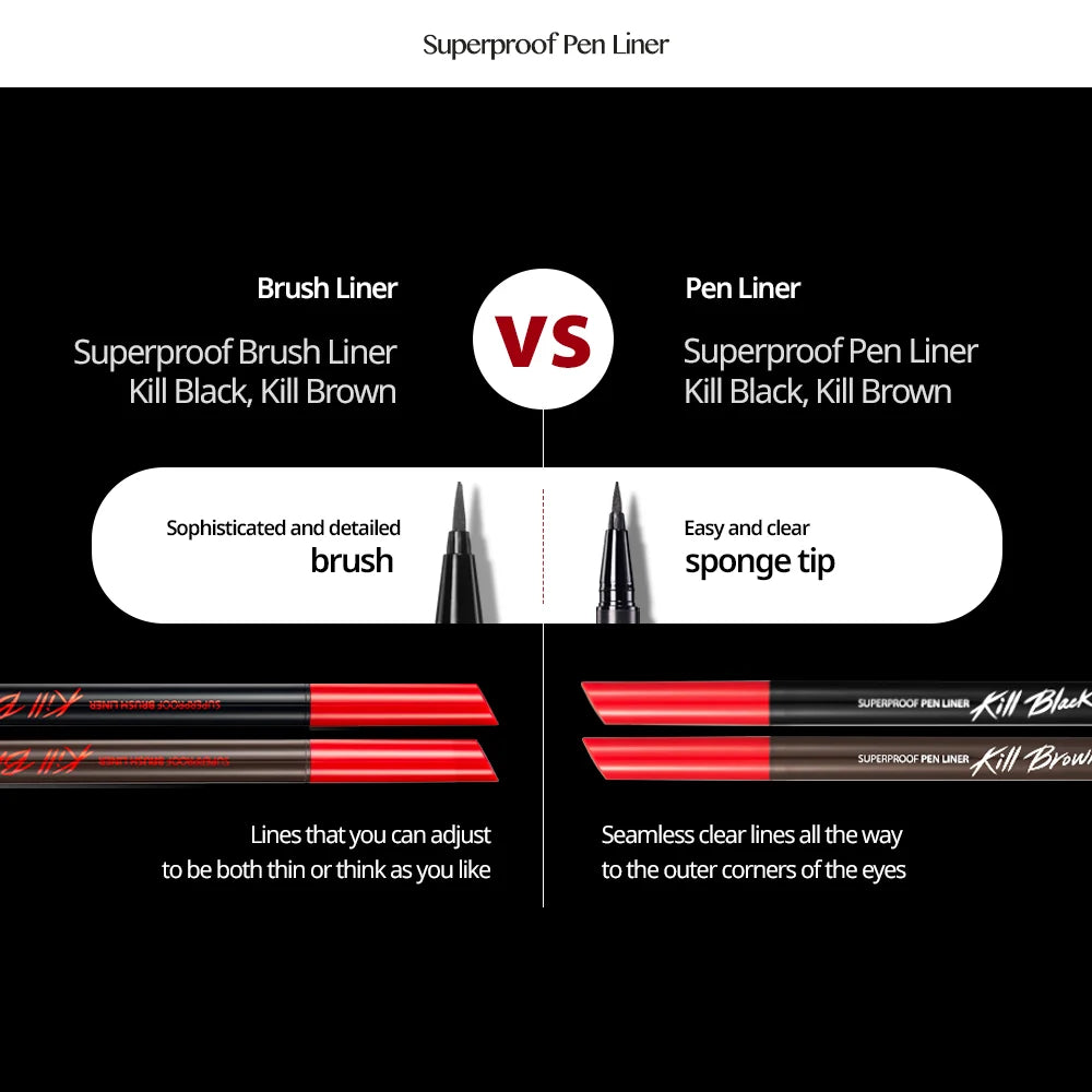 CLIO brush liner compared with pen liner