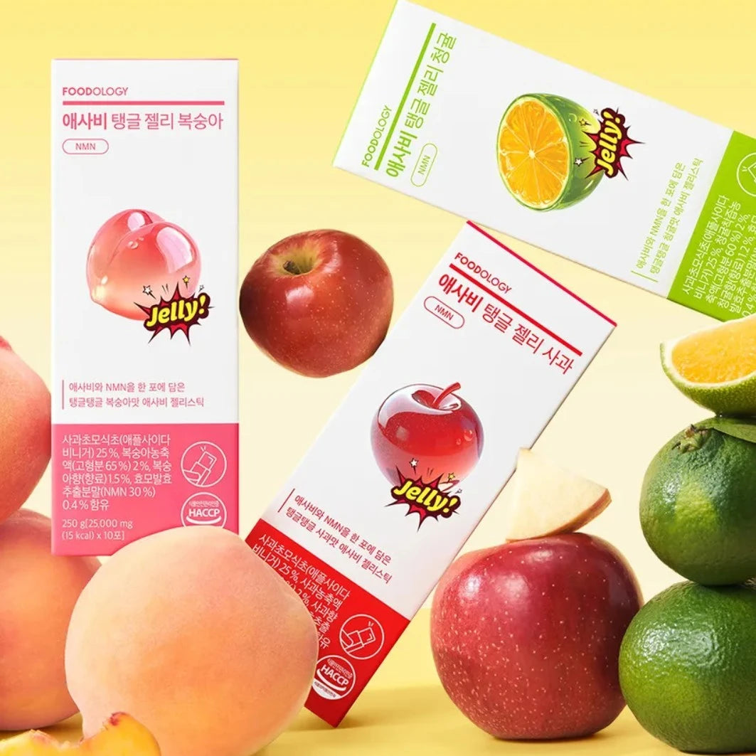 FOODOLOGY ACV Green Tangerine Jelly boxes with peach, apple and green tangerine