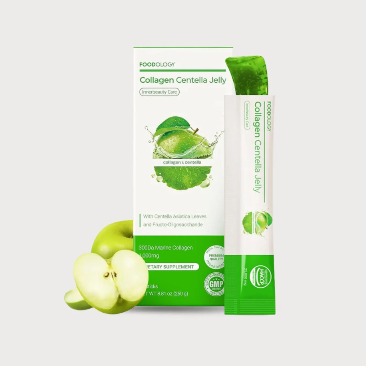 FOODOLOGY Collagen Centella Jelly green box and stick, green apple flavor, 250 g