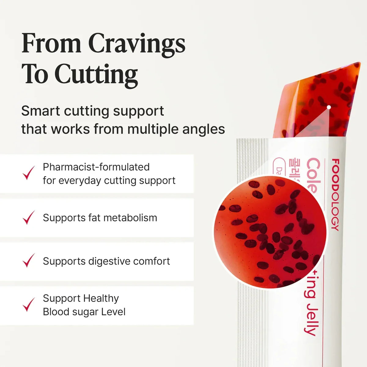Close-up of FOODOLOGY Coleology Cutting Jelly in an opened stick