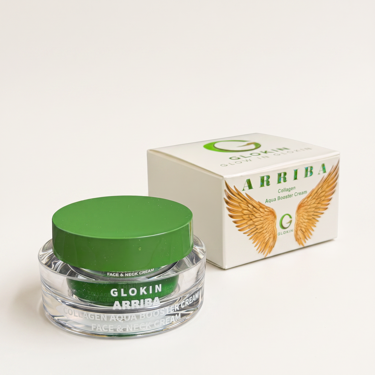 GLOKIN Arriba Collagen Aqua Booster jar with its box