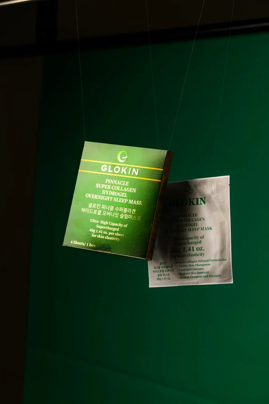 GLOKIN Pinnacle Super Collagen Hydrogel Overnight Sleep Mask box and individual sachet