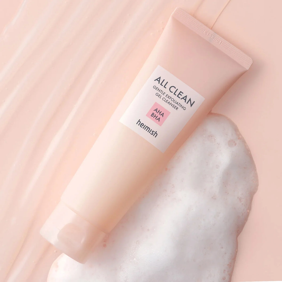 heimish All Clean Gentle Exfoliating Gel Cleanser with AHA and BHA, pink tube