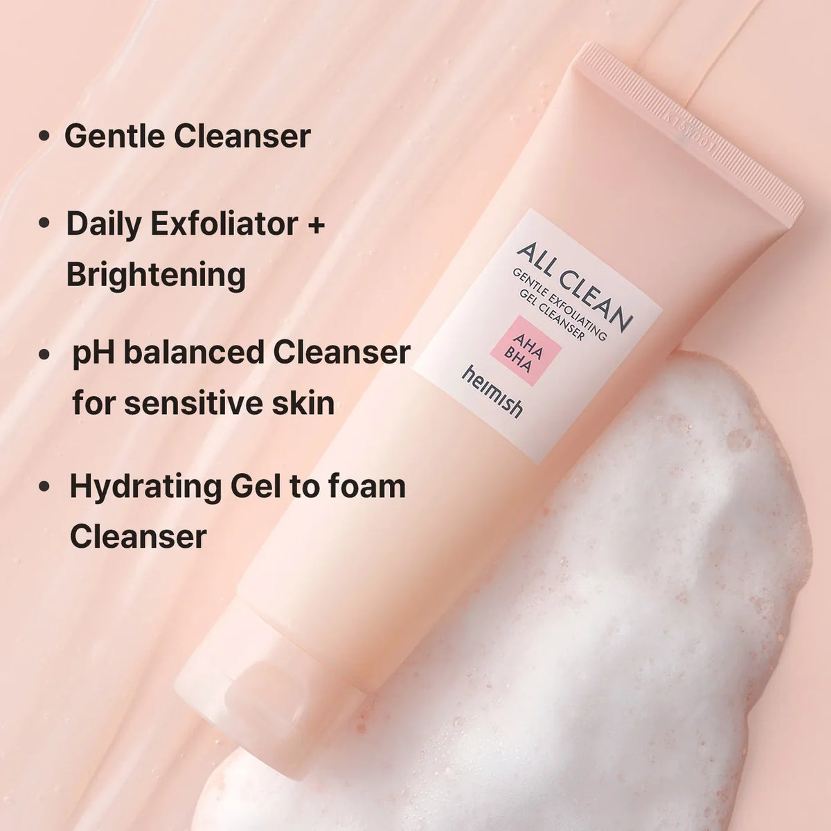 heimish All Clean Gentle Exfoliating Gel Cleanser gel-to-foam product overview