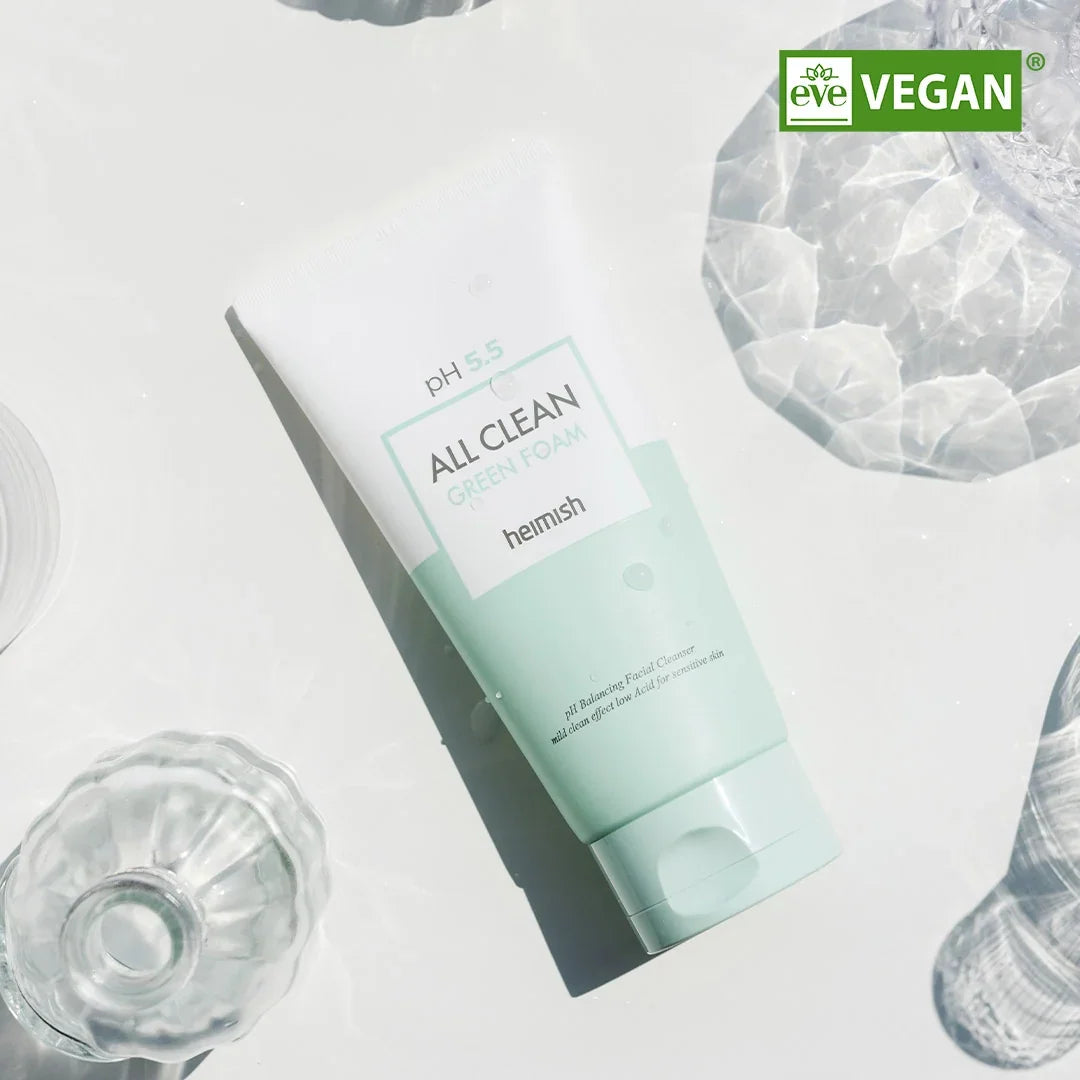 heimish All Clean Green Foam pH 5.5 cleanser in a mint-green tube