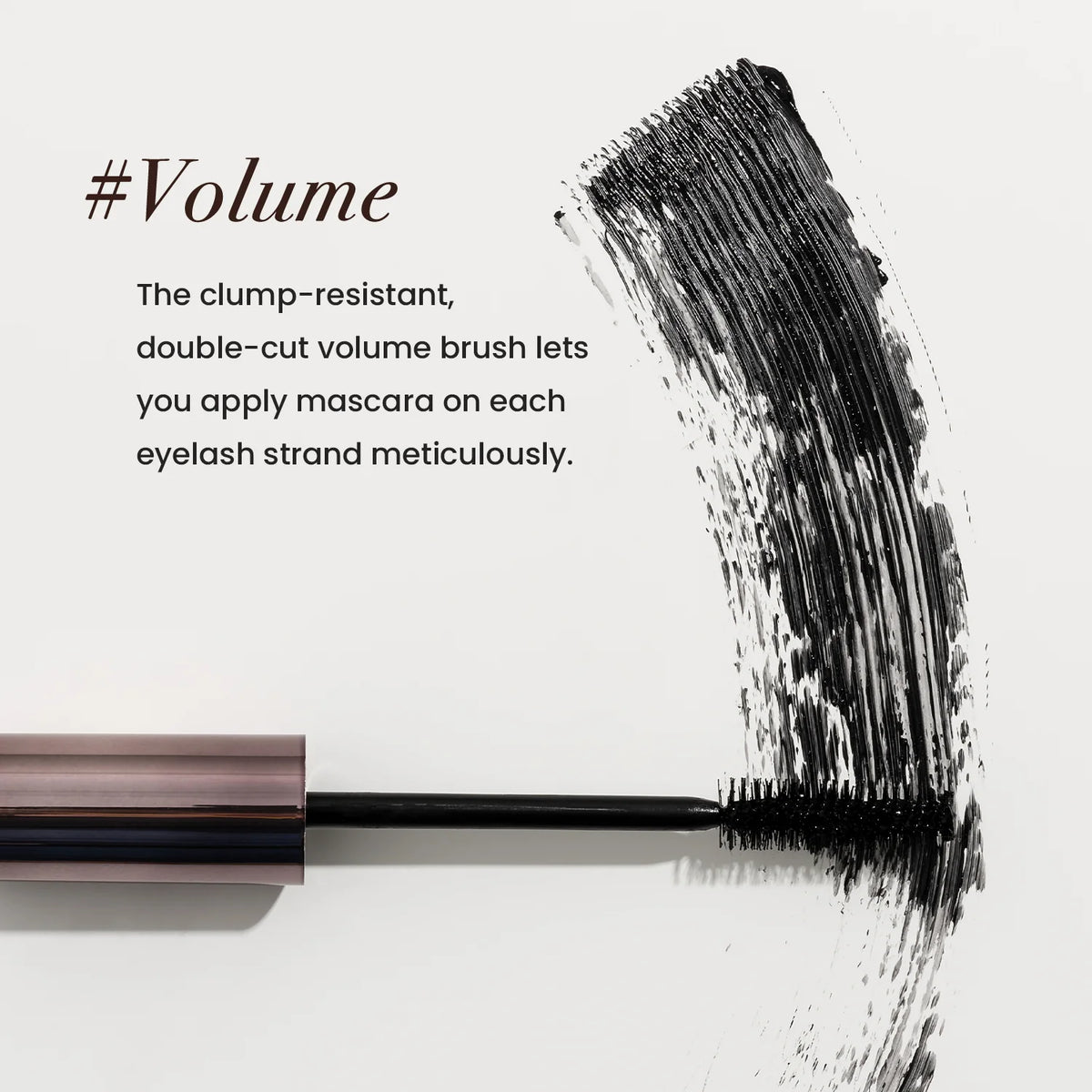 heimish Dailism Smudge Stop Mascara Volume brush and Curling brush with black swatches