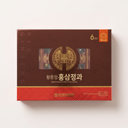 Hwangpungjung Honeyed Red Ginseng gift box with a window showing the candied roots