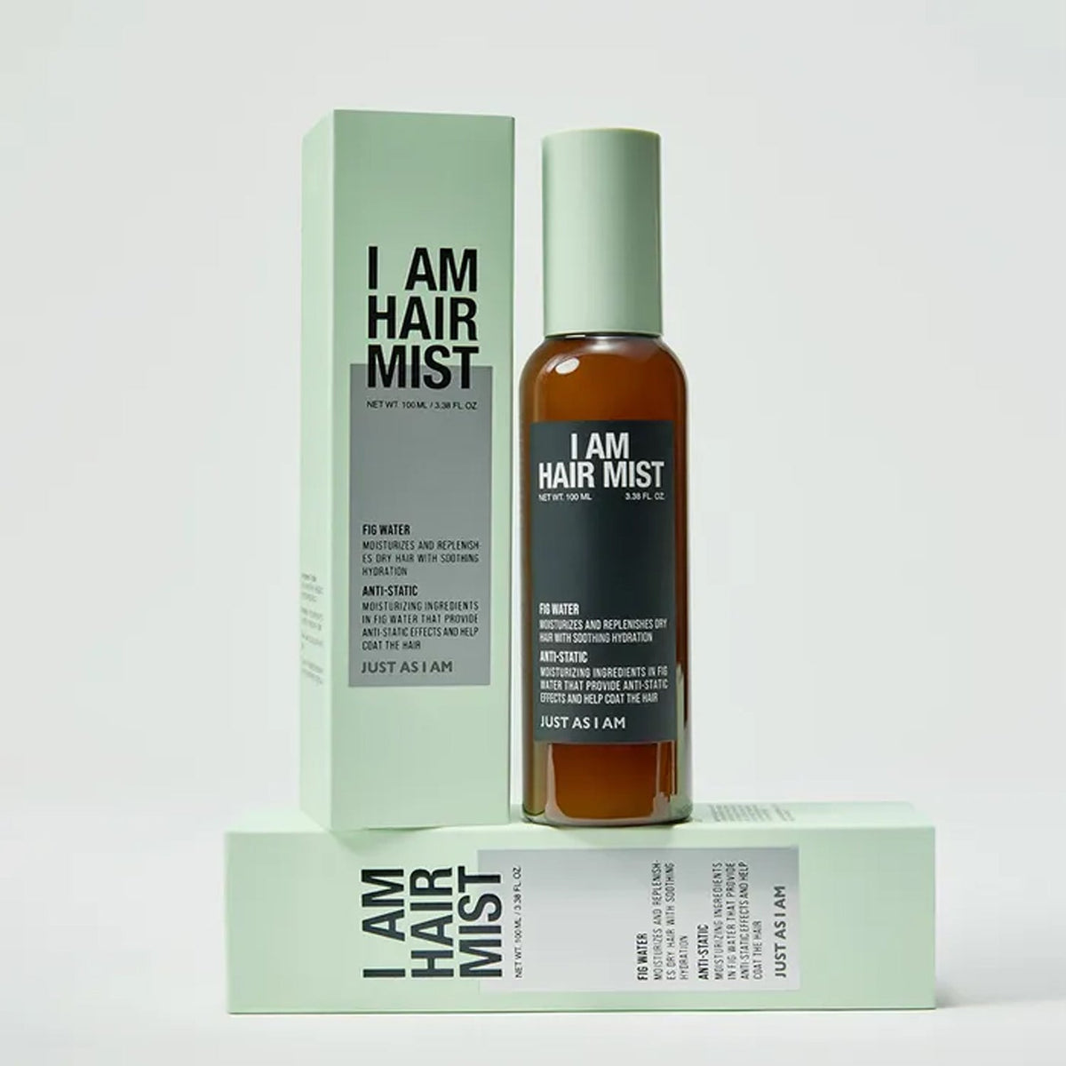 JUST AS I AM I Am Hair Mist, Fig Water 3.38 fl oz (100 ml) — hair mist bottle and product cartons