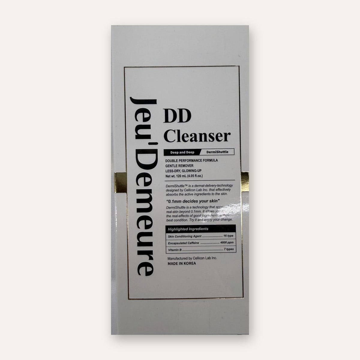 Jeu'Demeure DD Cleanser retail box front showing highlighted ingredients