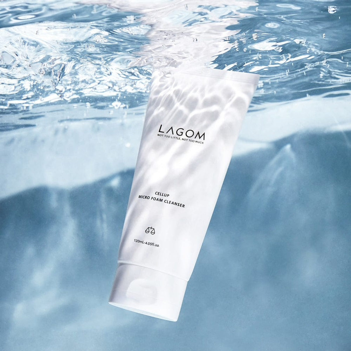 LAGOM Cellup Micro Foam Cleanser 4.05 fl oz (120 ml) — cleanser tube photographed above water