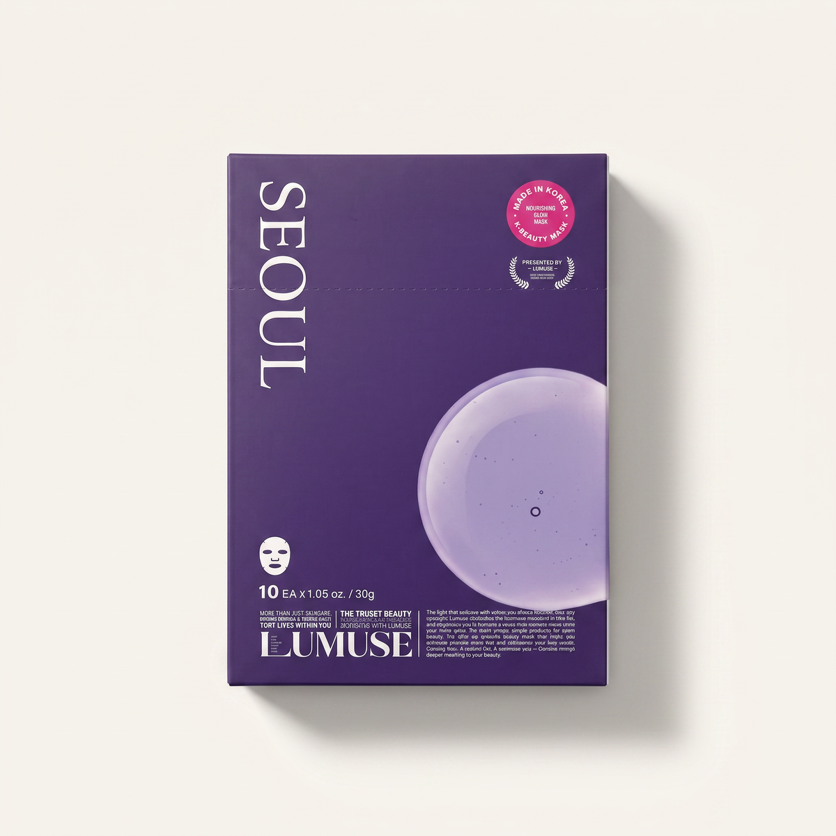 LUMUSE Seoul Nourishing Glow Mask box, 10 sheets