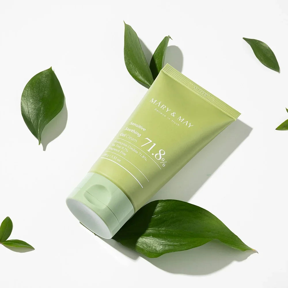 Mary&May Sensitive Soothing Gel Cream tube with green leaves