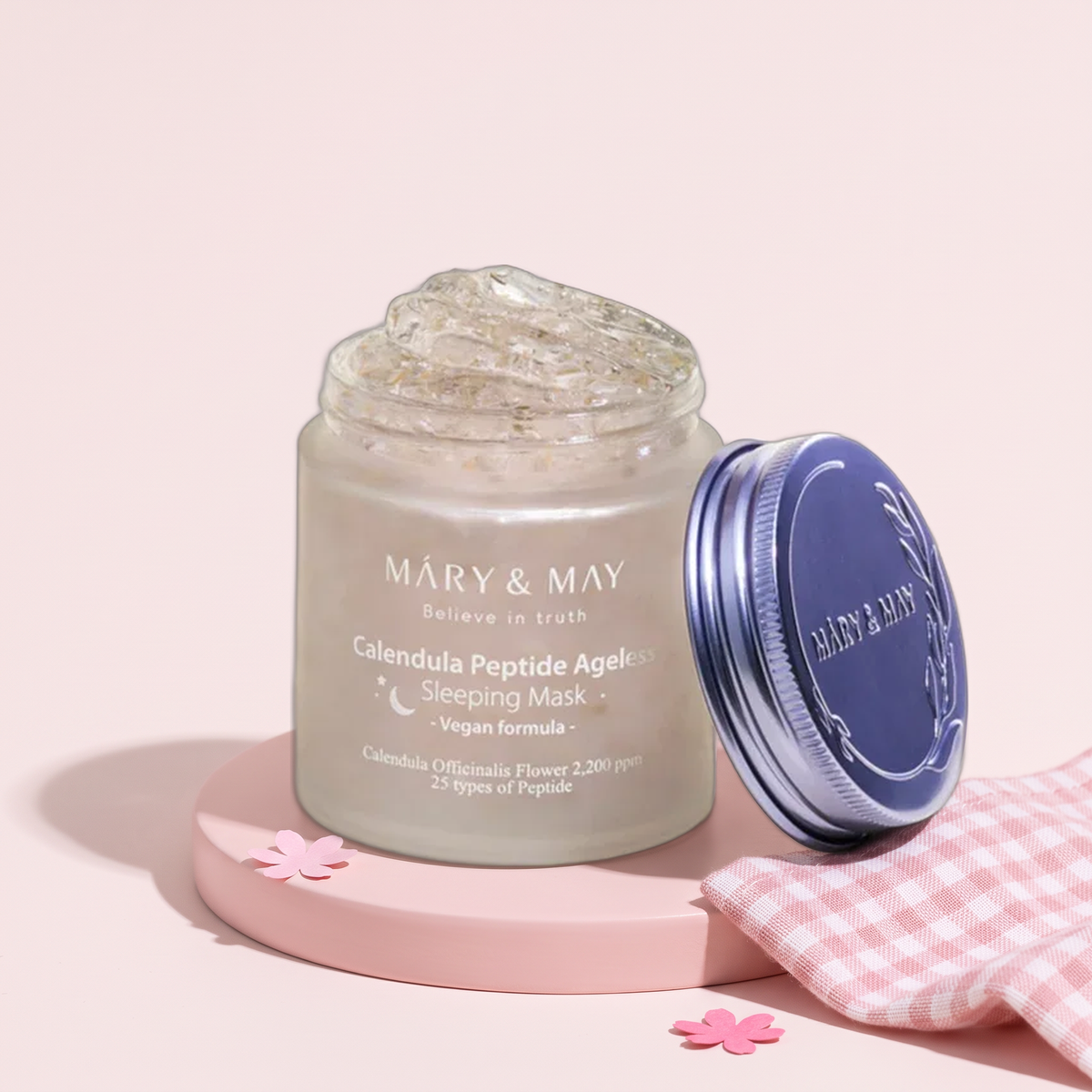 Mary&May Vegan Calendula Peptide Ageless Sleeping Mask 3.9 oz (110 g), styled key visual