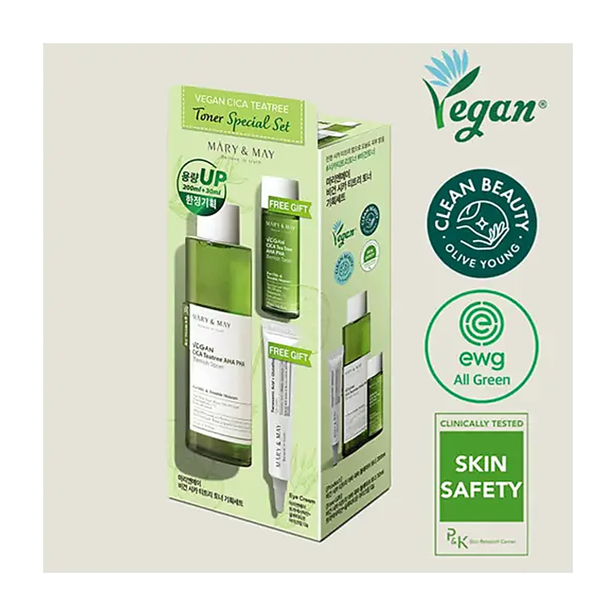 Mary&May Vegan Cica Teatree Toner Special Set (Toner 200ml + 30ml + Eye Cream 12g)
