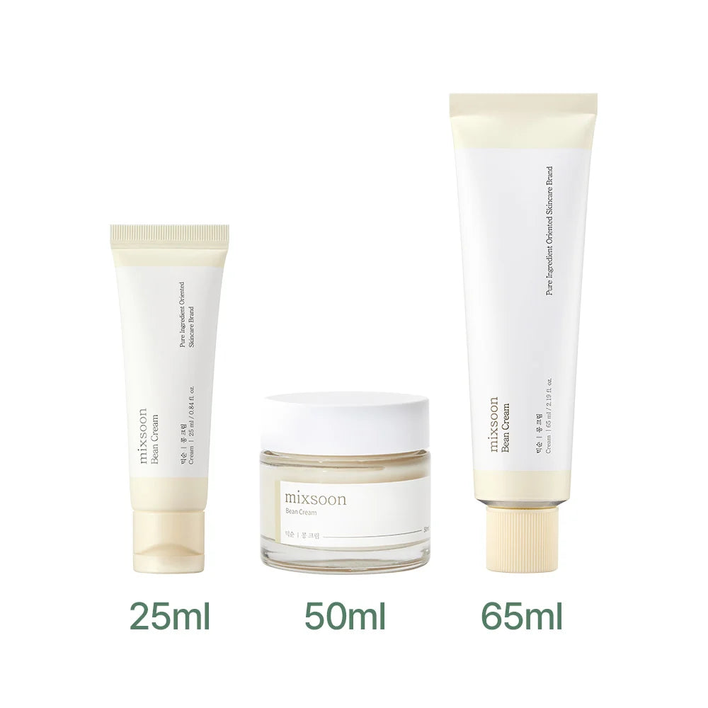 mixsoon Bean Cream size comparison: 25 ml, 50 ml and 65 ml