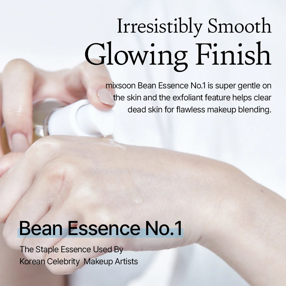 mixsoon Bean Essence smoothing finish graphic with a hand