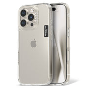 Molan Cano Crystal clear case on an iPhone, front and back