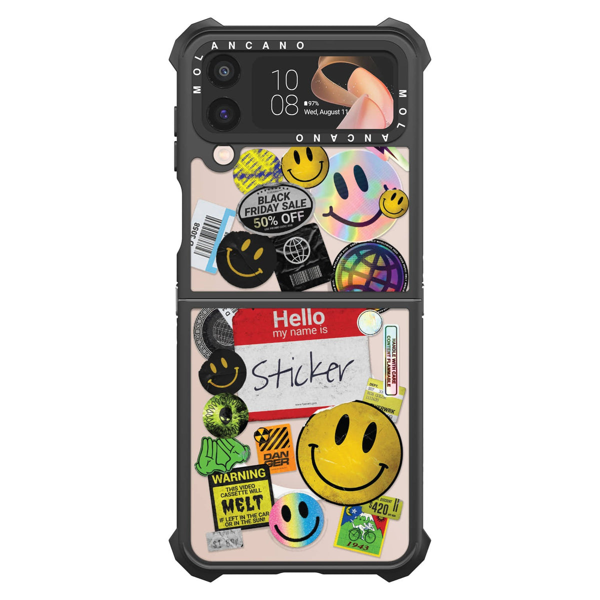 Impact Zero Smile Sticker case, angled view of the bumper