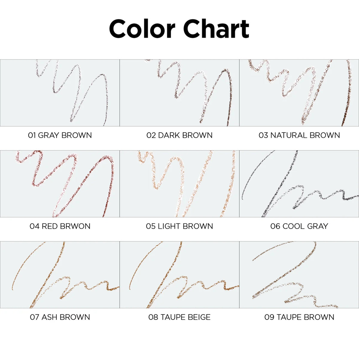 Peripera Speedy Skinny Brow colour chart