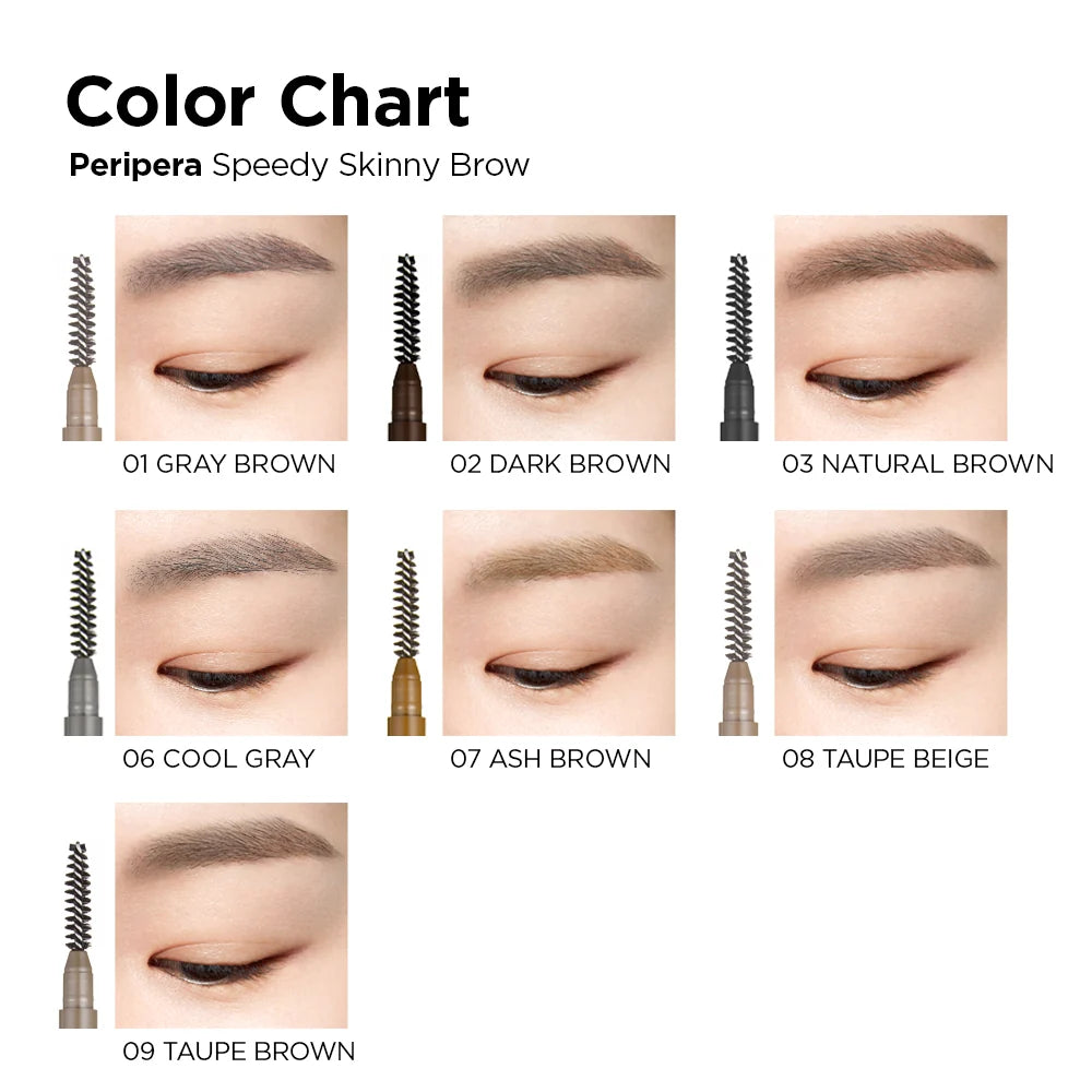 Peripera Speedy Skinny Brow shades on brows
