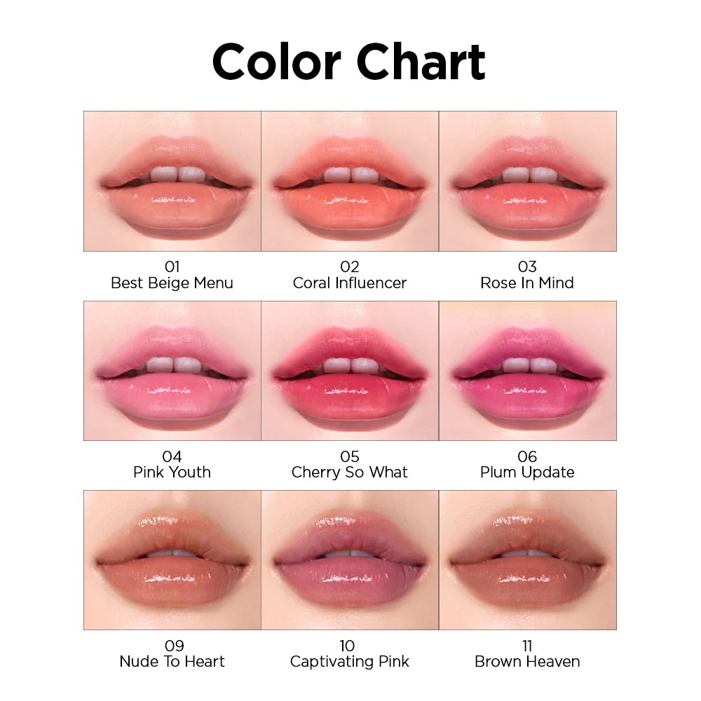 Peripera Ink Mood Glowy Tint colour chart