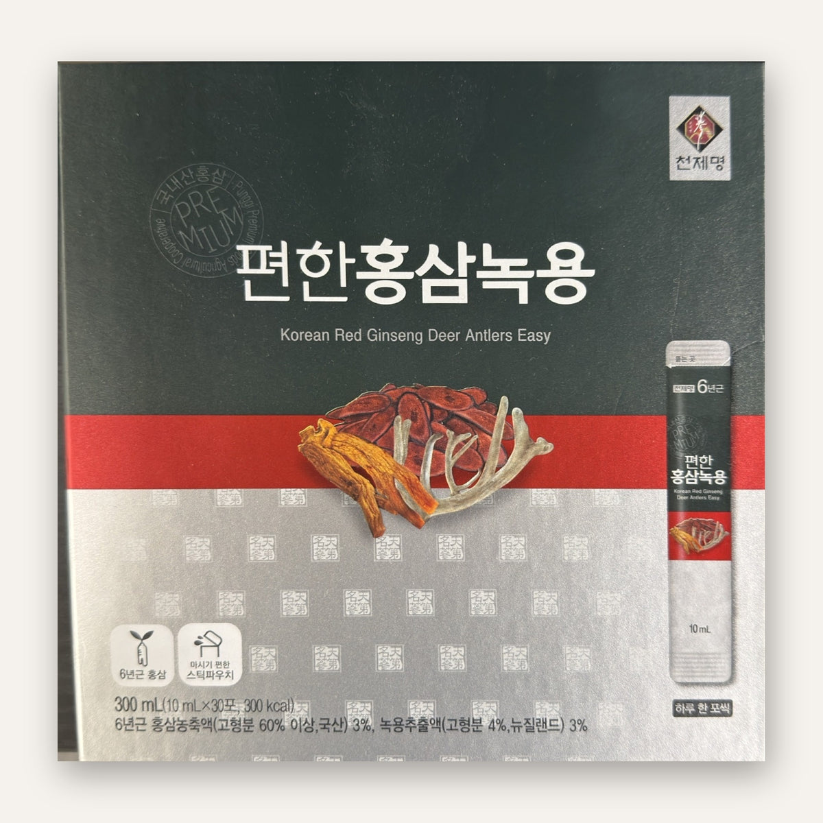 Cheonjemyeong Korean Red Ginseng Deer Antlers Easy gift box front, 30 sticks