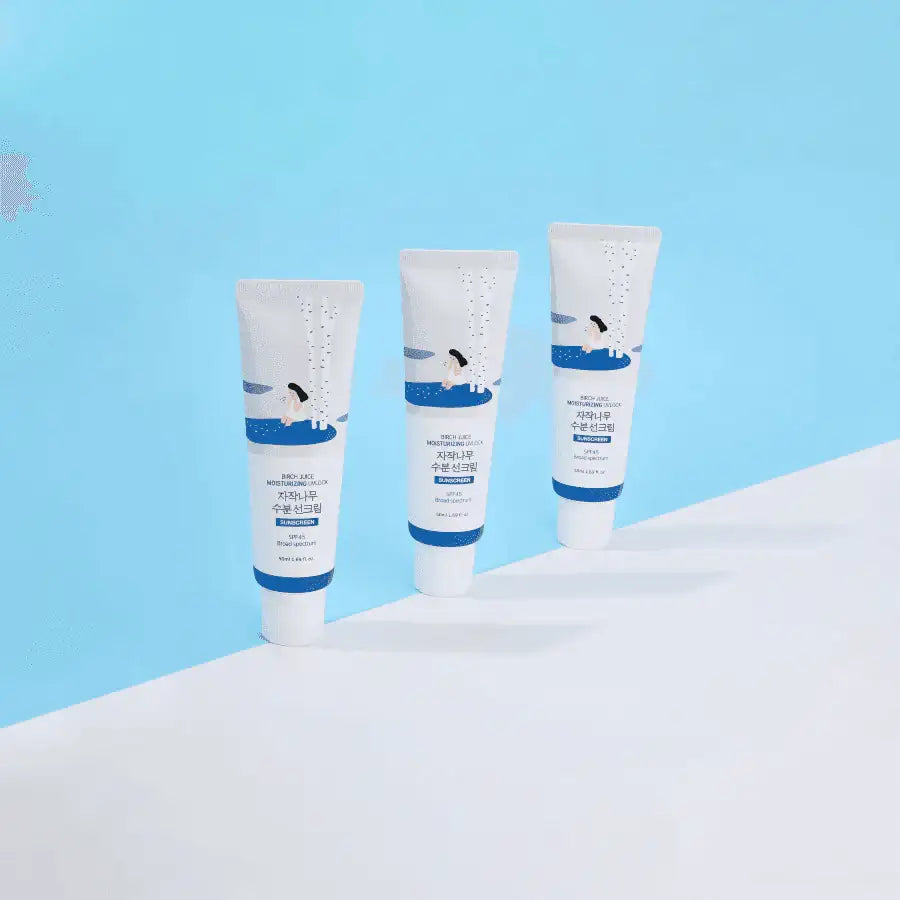 Three Birch Juice Moisturizing Sunscreen tubes lined up