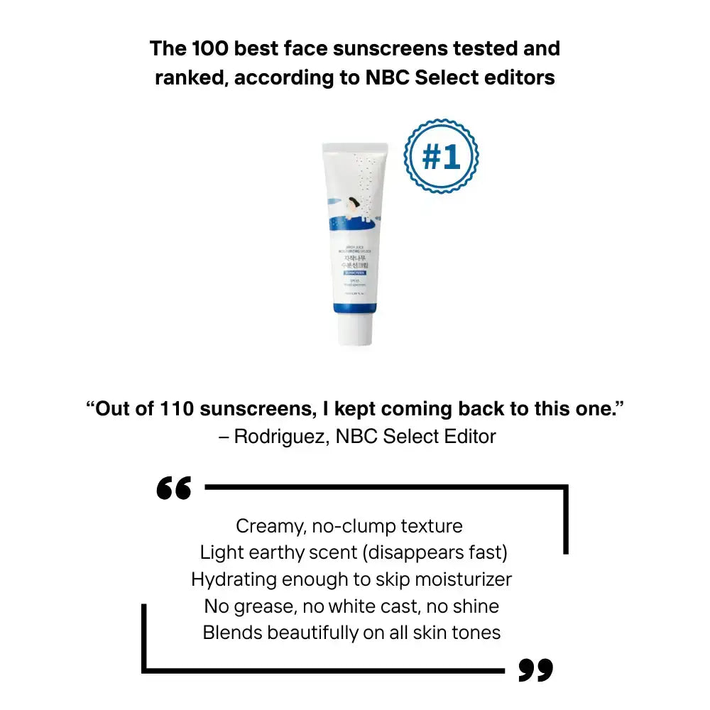 NBC Select editor ranking graphic for Round Lab Birch Juice sunscreen