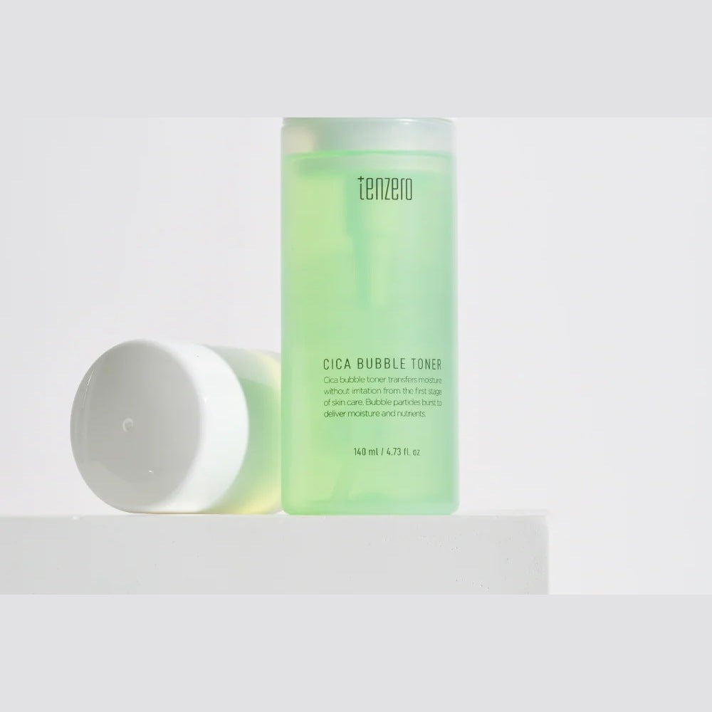 tenzero Cica Bubble Toner 140ml bottle with cap off