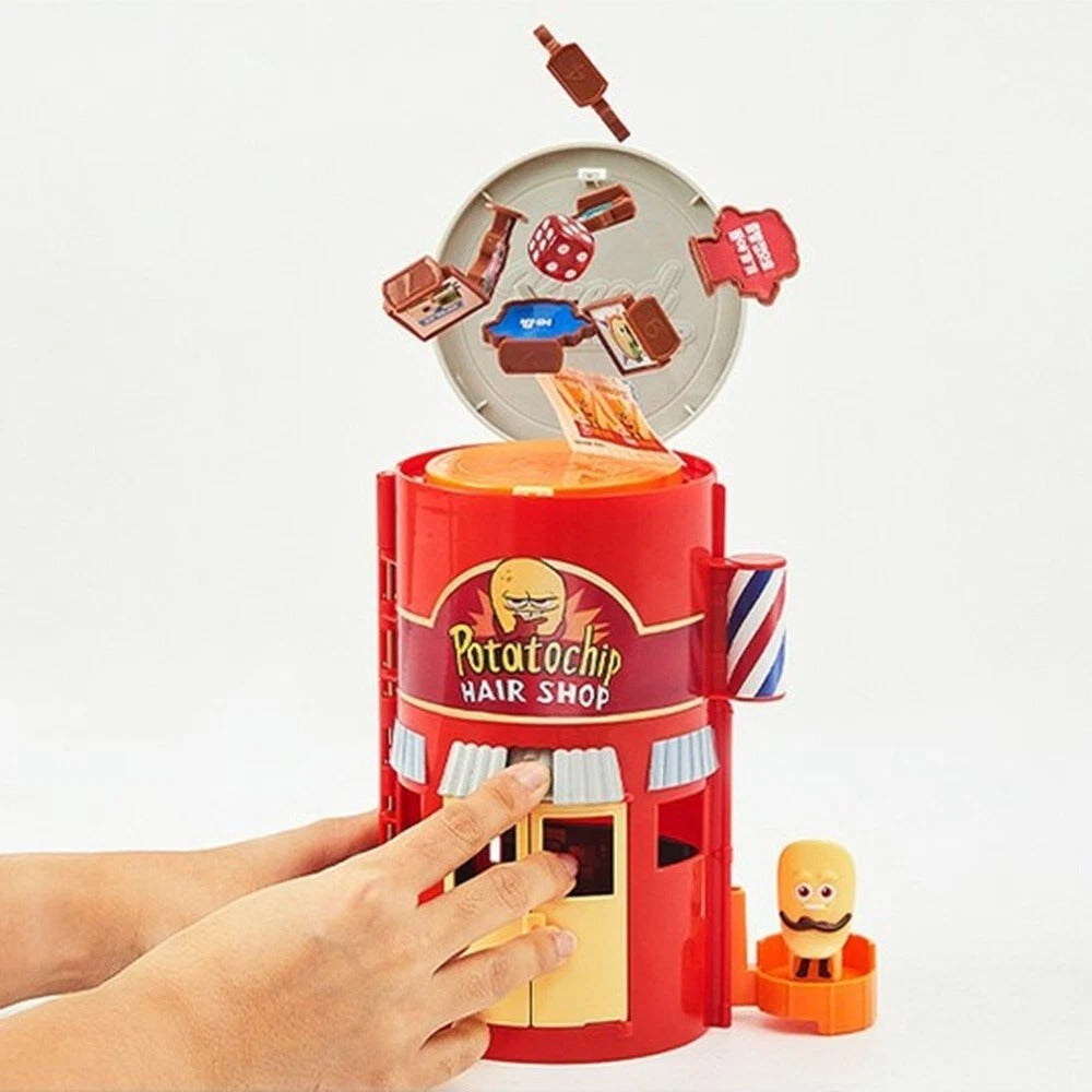 A hand opening the lid of the hair shop canister