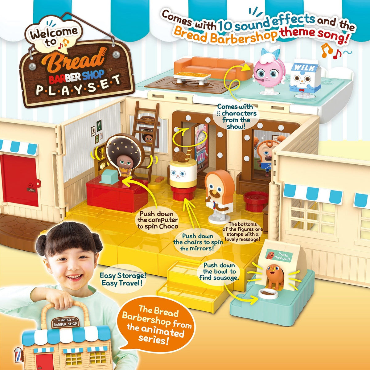 Welcome to Bread Barbershop playset barber chair and salon detail