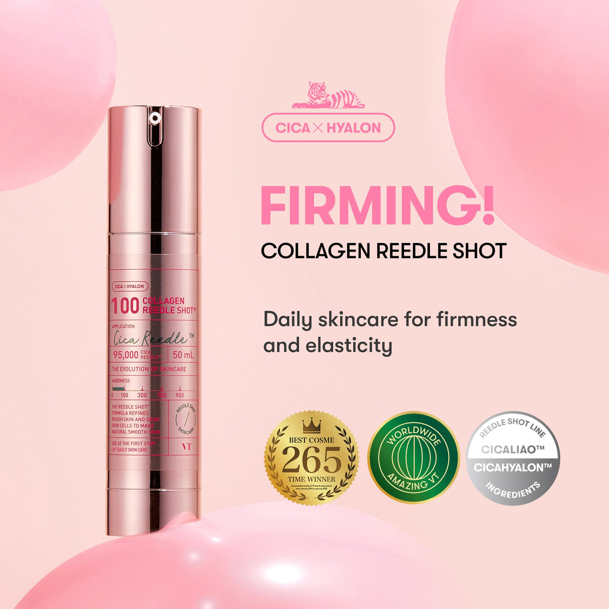 VT Cosmetics Collagen Reedle Shot 100 1.69 fl oz (50 ml) — brand product information graphic for Collagen Reedle Shot