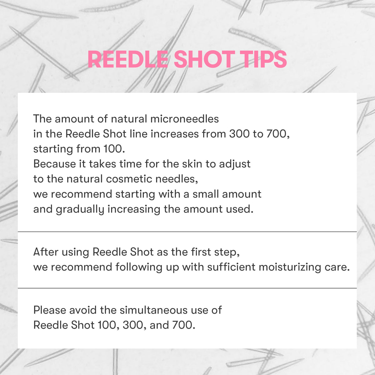 VT Cosmetics Collagen Reedle Shot 100 1.69 fl oz (50 ml) — Reedle Shot use tips and precautions graphic