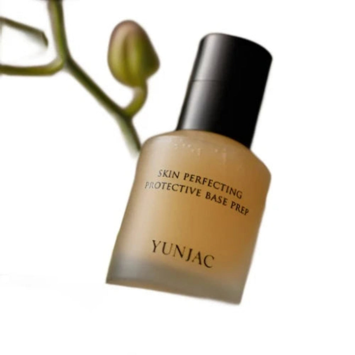YUNJAC Skin Perfecting Protective Base Prep 1.35 fl oz (40 ml) — base prep bottle with a product texture swatch